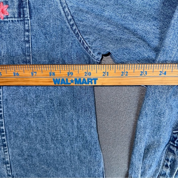 Christopher & Banks Blue Denim Cotton Shirt Jacket floral embroidered size L - Picture 9 of 16